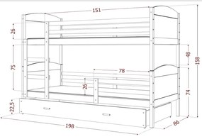 MATEUSZ 2 COLOR emeletes ágy, 190x80 cm, fehér/zöld
