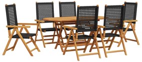 vidaXL Kert étkező szett 7 pcs Fekete Tömör Akácfa