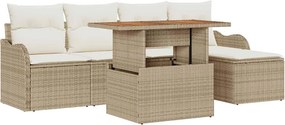 vidaXL Kerti Kanapé Szett tárolóval 6 pcs Bézs Poli rattan