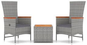 vidaXL 3 részes szürke polirattan/tömör akácfa kerti társalgógarnitúra