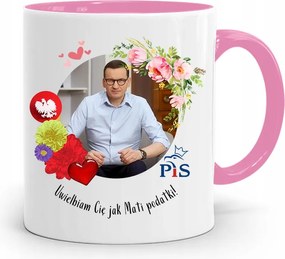 Rózsaszín Politikai Bögre Mateusz Morawiecki Miniszterelnök fényképes nyomtatással