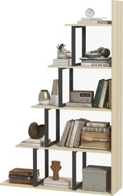 HOMCOM Ipari Stílusú Lépcsős Könyvespolc Szobaelválasztó 5 Polccal 102 x 30 x 160 cm Tölgy | Aosom