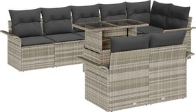 vidaXL Kerti Kanapé Szett párnával 9 pcs Világosszürke Poli rattan