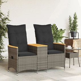 2 személyes szürke polyrattan dönthető kerti kanapé asztallal