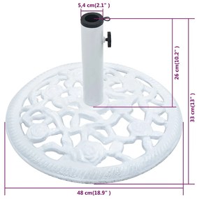 fehér öntöttvas napernyőtalp 12 kg 48 cm