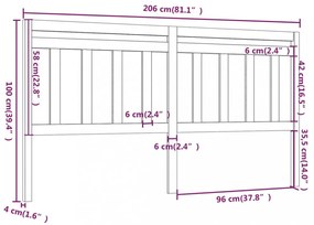 mézbarna tömör fenyőfa ágy fejtámla 206 x 4 x 100 cm