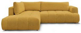 Mustársárga kinyitható-tárolóhelyes sarokkanapé (bal oldali-L alakú) Fuji – Bobochic Paris