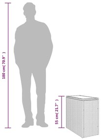 bézs polyrattan kerti kisasztal üveg asztallappal 58x27,5x55 cm