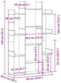 Fekete Tölgy Könyvespolc 86x25,5x140 cm Ipari Fa