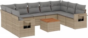 vidaXL 10 részes bézs polyrattan kerti ülőgarnitúra párnával