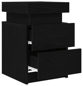 Éjjeli Asztal LED Fénnyel 2 db Fekete Fenyő 35x39x55 cm