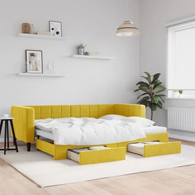 sárga kihúzható bársony heverő fiókkal 80 x 200 cm