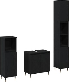 vidaXL Fürdőszoba bútor szett 3 pcs Fekete tölgy 30 x 30 x 190 cm