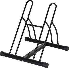 HOMCOM 2-Biciklis Parkoló Állvány - Stabil és Könnyen Összeszerelhető - Csúszásmentes Pad - Tubuláris Fém - 60x54x57 cm - Fekete | Aosom