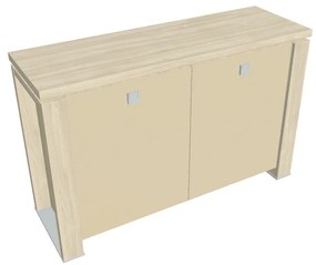 Verno+ S alacsony szekrény 140 x 46 x 90 cm, üvegajtó, akác / vanília