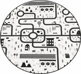 Fekete-fehér mosható gyerek játszószőnyeg ø120 cm In My Town – Mila Home