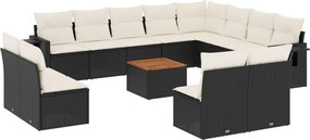 vidaXL 13 részes fekete polyrattan kerti ülőgarnitúra párnákkal