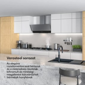 Klarstein Verosteel páraelszívó, Elegáns, minimalista, nagy teljesítményű, A energiaosztály, 624 m³/h, 90 cm