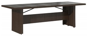 barna polyrattan üveglapos kerti asztal 240 x 90 x 75 cm