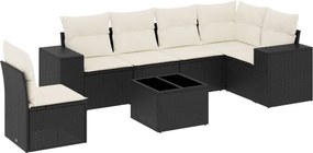 vidaXL 7 részes fekete polyrattan kerti ülőgarnitúra párnával