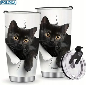 Thermo bögre termosz nagy fekete cica Pop Art vicces