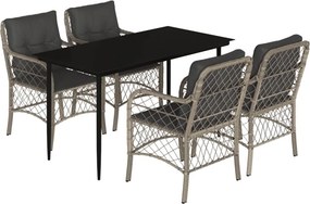 vidaXL 5részes világosszürke polyrattan kerti étkezőgarnitúra párnával