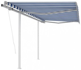 Kék és fehér automata napellenző póznákkal 3,5 x 2,5 m