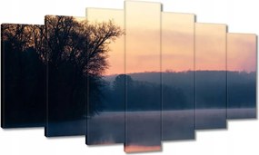 Vászonkép 140x80 Tél Köd Erdő Tó