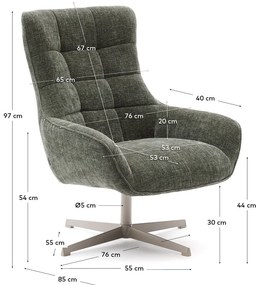 Szürkészöld forgó zsenília fotel Teryl – Kave Home