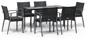 vidaXL 7 részes polyrattan és acél kerti étkezőgarnitúra párnával