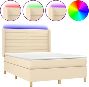 vidaXL krémszínű szövet rugós és LED-es ágy matraccal 140x200 cm