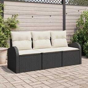 Kerti Kanapé Szett párnával 3 pcs Fekete és fehér Poli rattan