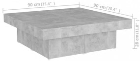 betonszürke szerelt fa dohányzóasztal 90 x 90 x 28 cm