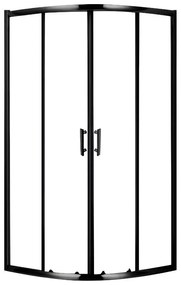 Stuxi Delhi Black 90x90 cm íves két tolóajtós zuhanykabin 6 mm vízlepergető biztonsági üveggel, fekete elemekkel, 190 cm magas