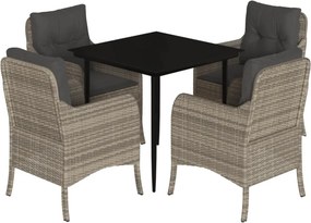 vidaXL 5részes világosszürke polyrattan kerti étkezőgarnitúra párnával