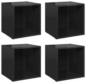 4 db magasfényű fekete szerelt fa TV-szekrény 37 x 35 x 37 cm