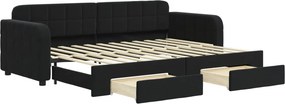 vidaXL fekete kihúzható bársony heverő fiókkal 80 x 200 cm