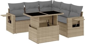 vidaXL 6 részes bézs polyrattan kerti ülőgarnitúra párnával