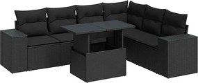 vidaXL 7 részes fekete polyrattan kerti ülőgarnitúra párnával