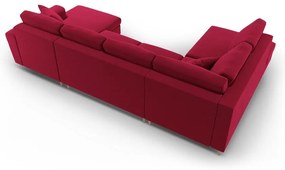 Piros bársony kinyitható tárolóhelyes sarokkanapé (bal oldali-U alakú) Kyoto – Cosmopolitan Design