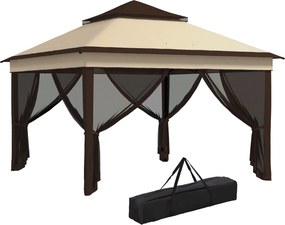 Outsunny Összecsukható Pavilon 3x3x2.7m Kerti Napernyő Állítható Kétrétegű Tető Magassággal Szúnyogháló UV30+ Védelemmel Vízálló és Hordtáskás Kültéri