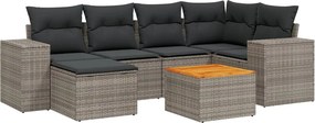 vidaXL 7 részes szürke polyrattan kerti ülőgarnitúra párnákkal