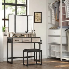 FLORA sminkasztal puffal 28,6x42 cm szürke/fekete