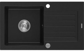 Mexen Pablo 1-medencés gránit mosogató edényszárítóval 752 x 436 mm, Fekete - 6510751010-77