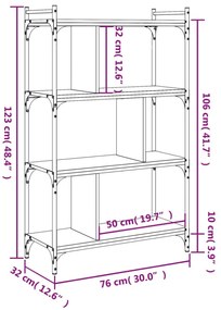 4 szintes fekete szerelt fa könyvespolc 76 x 32 x 123 cm