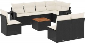 vidaXL 9 részes fekete polyrattan kerti ülőgarnitúra párnákkal