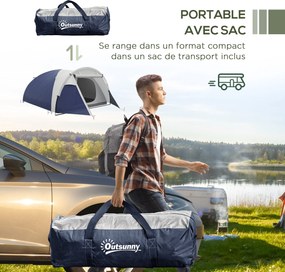 Outsunny Könnyű Szellőző Kupola Kemping Sátor 3/4 Fő Részére Cipzáras Ajtókkal, Tartozék Hordtáska Oxford 320 x 240 x 130 cm Sötétkék Világosszürke |