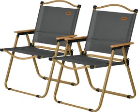 Outsunny Kerti Szék 2 db-os Összecsukható Túraszék Acél Kerettel, Fa Hatású, Uszoda- és Tengerparti Székek Sötétszürkében | Aosom