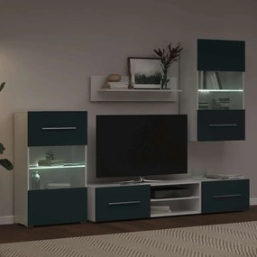 5 darabos TV szekrény LED világítással matt indigó színű, műfa