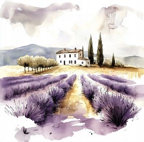 Vászonkép Canvas Tájkép Toszkána Olaszország Ház Levendula Kilátás 80x80